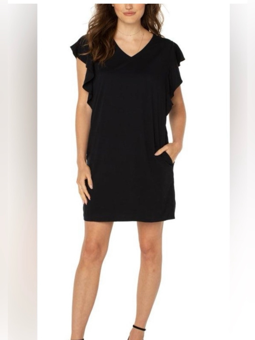 Liverpool Women's Stretch Woven Flutter Sleeve Dress black size L NWT